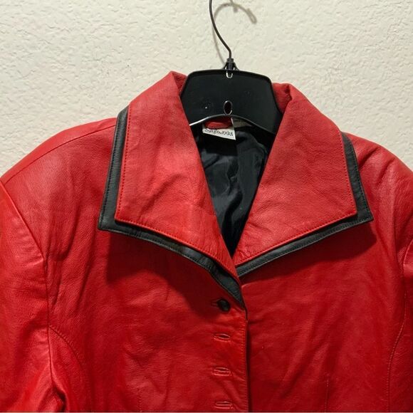 Vintage Styleworks Red Leather Cropped Jacket  Styleworks Size 14 - Picture 6 of 14